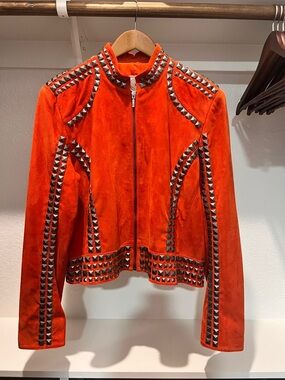 Double D Ranch Red Suede Studded Moto Jacket